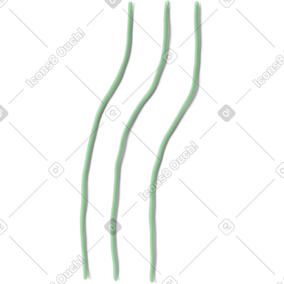 Three green curved lines illustration in 3D Stripy style download in PNG, SVG
