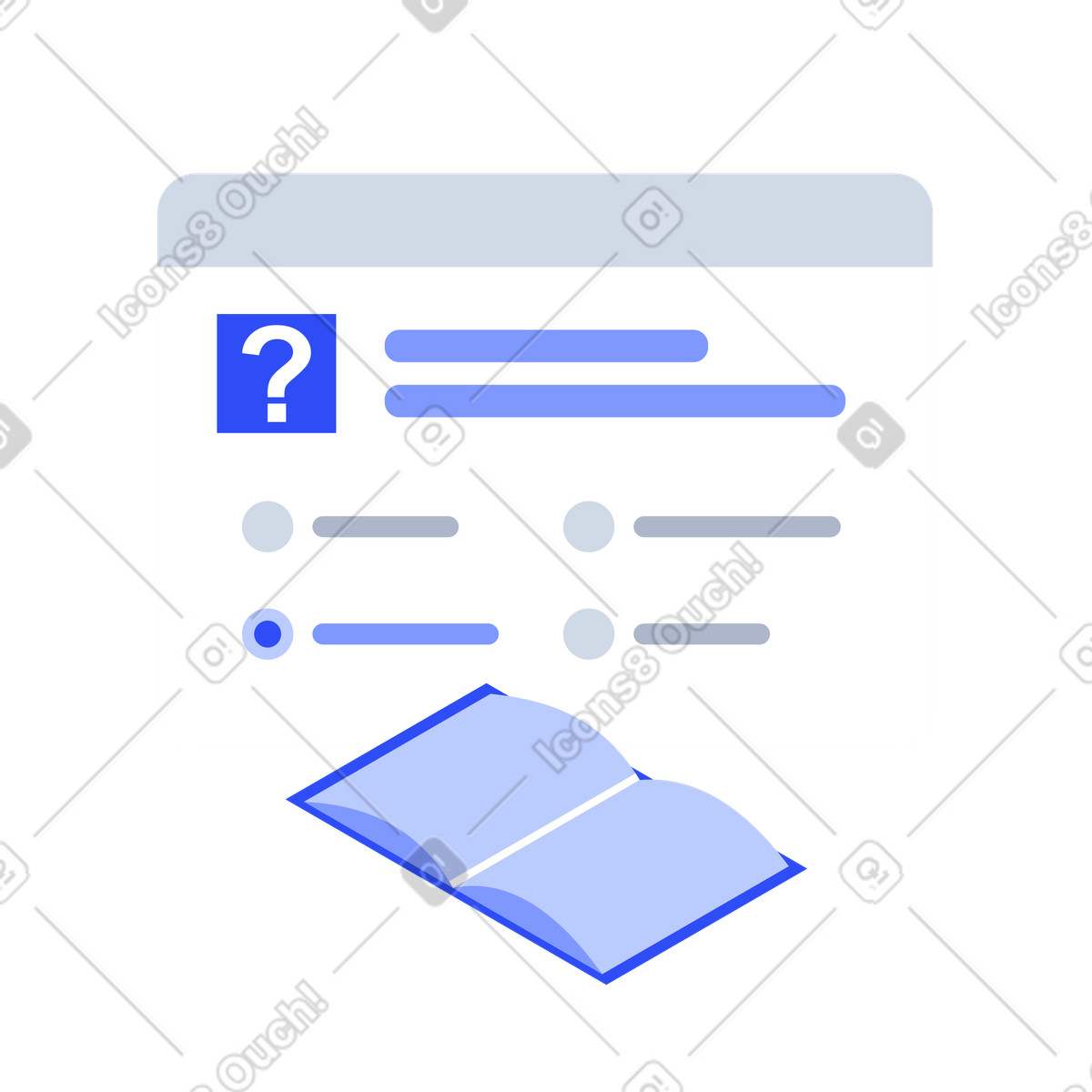 Digital test layout with answer options, elearning revision and knowledge check illustration in System style download in PNG, SVG