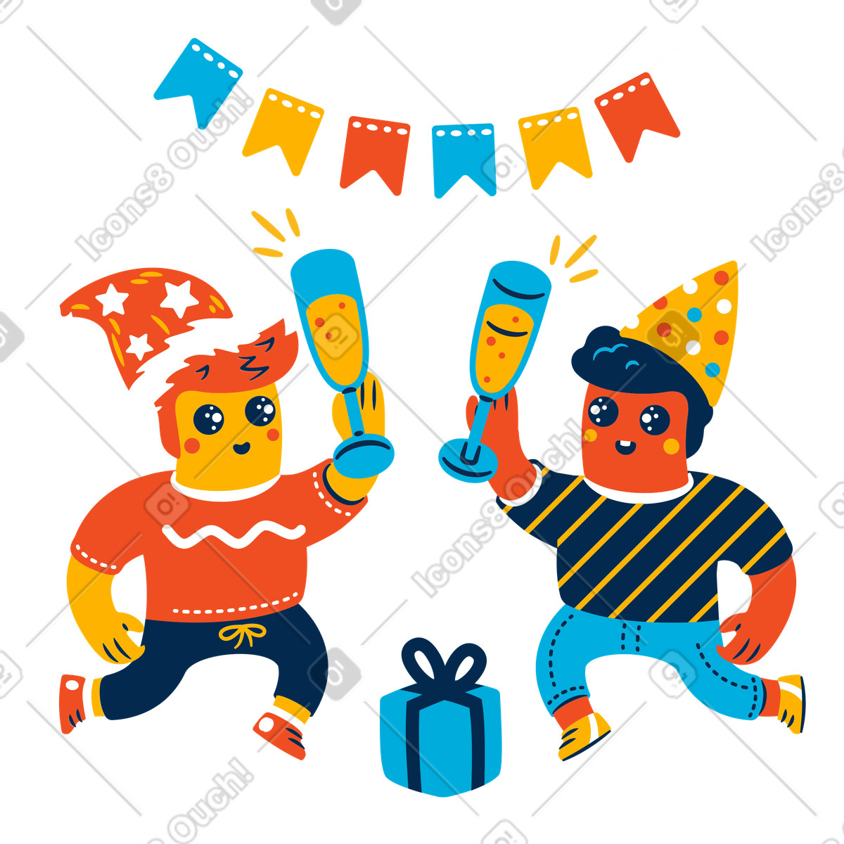 Men clinking glasses at New year's eve party illustration in Flame style download in PNG, SVG