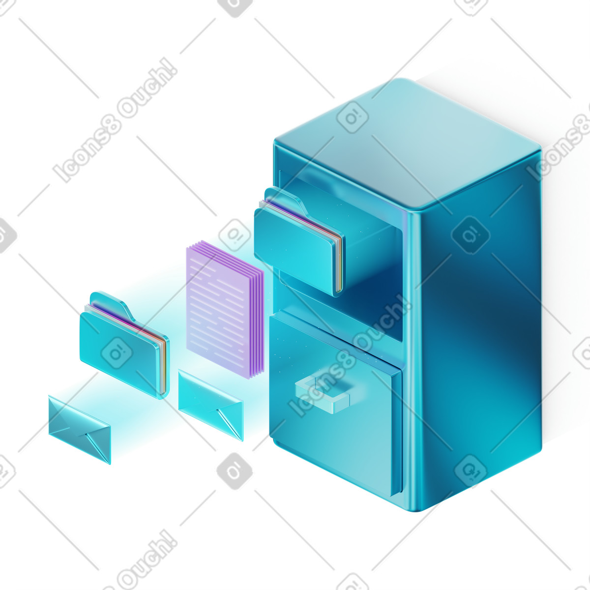 Storage drawer for files and documents animated illustration in 3D Glare style download in GIF, Lottie (JSON), AE