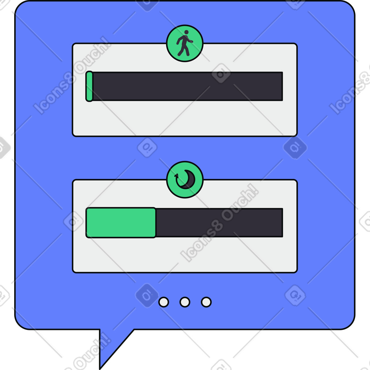 Speech bubble with smart watch metrics illustration in Teko style download in PNG, SVG