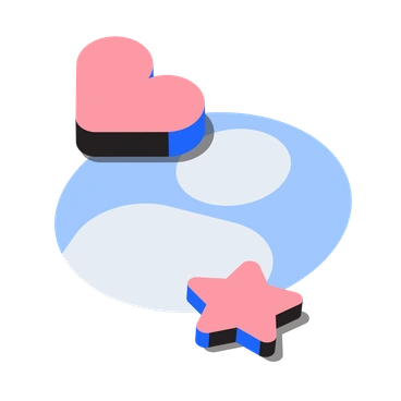 A pink heart and star on a blue background - Editorial style illustration