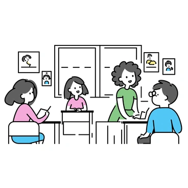 A classroom setting with several students sitting at individual desks. A girl with curly black hair is sharing a story, and she is wearing a green dress. Next to her, a boy with short brown hair in glasses is listening attentively, wearing a blue shirt. A girl with straight black hair in a ponytail is sitting nearby, dressed in a red top, taking notes. The classroom walls are decorated with posters representing various cultures. A large window lets in natural light, illuminating the engaged expressions of the students as they share and listen to cultural stories.