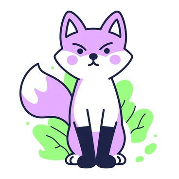 A cartoon fox is standing in the center of the image, featuring a puffed-up face that emphasizes its displeased expression. Its bushy tail curls downwards, and the fox has pronounced, frowning eyebrows that add to its disgruntled demeanor. The fox's ears are perked up slightly, showcasing its alertness despite the negative expression. Its eyes are squinted, and there are small lines around its mouth indicating frustration. The background features simple foliage to emphasize the fox's vibrant colors.