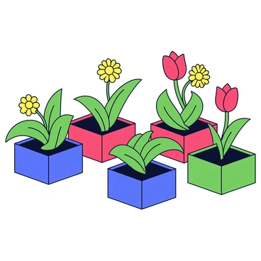 A garden scene where plants grow out from 3D boxes