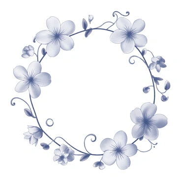 A delicate illustration frame is adorned with various blooming flowers. The flowers are arranged around the edges, showcasing their intricate petals and details. Intertwined with the flowers, there are elegantly swirling vine tendrils that gracefully curve and weave throughout the composition. The frame is symmetrical, creating a harmonious balance between the floral elements and the tendrils.