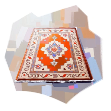 A detailed Persian rug design featuring intricate patterns and motifs, crafted entirely from various shades of chocolate. The rug showcases a rich palette, including dark, milk, and white chocolate, creating depth and contrast in the design. Geometric shapes and floral elements are woven throughout, with swirling borders framing the central pattern. The texture of the rug appears glossy and smooth, resembling a delicious confectionery masterpiece.