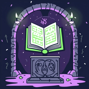 An ancient tome with glowing hieroglyphs is placed on a pedestal in a dark dungeon. The pedestal is made of weathered stone, engraved with intricate patterns and symbols. Surrounding the pedestal, there are rough stone walls, partially illuminated by the ethereal glow of the hieroglyphs. The tome is open, revealing pages filled with detailed markings and illustrations. Shadows cast by flickering torches placed in sconces along the walls add a dramatic effect to the scene, creating a mysterious atmosphere. Dust particles float in the air, hinting at the age of this hidden chamber.
