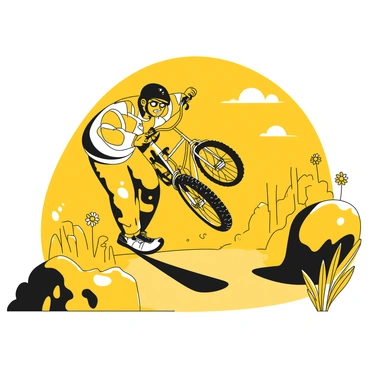 A biker stumbling over a rock on a dusty, rural path