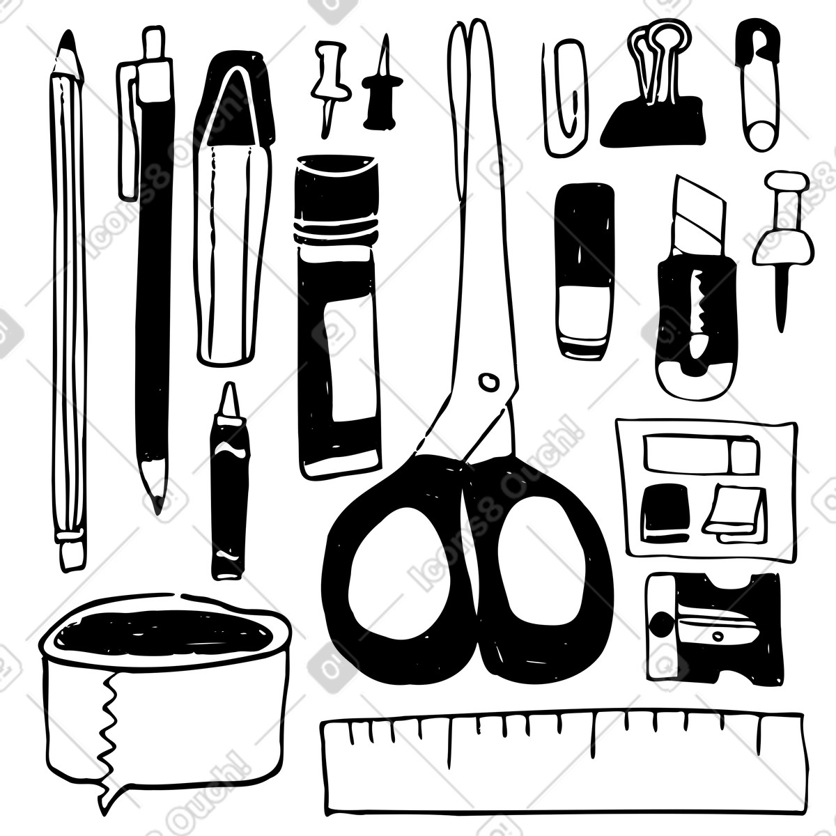 Stationery for office or school illustration in PNG, SVG