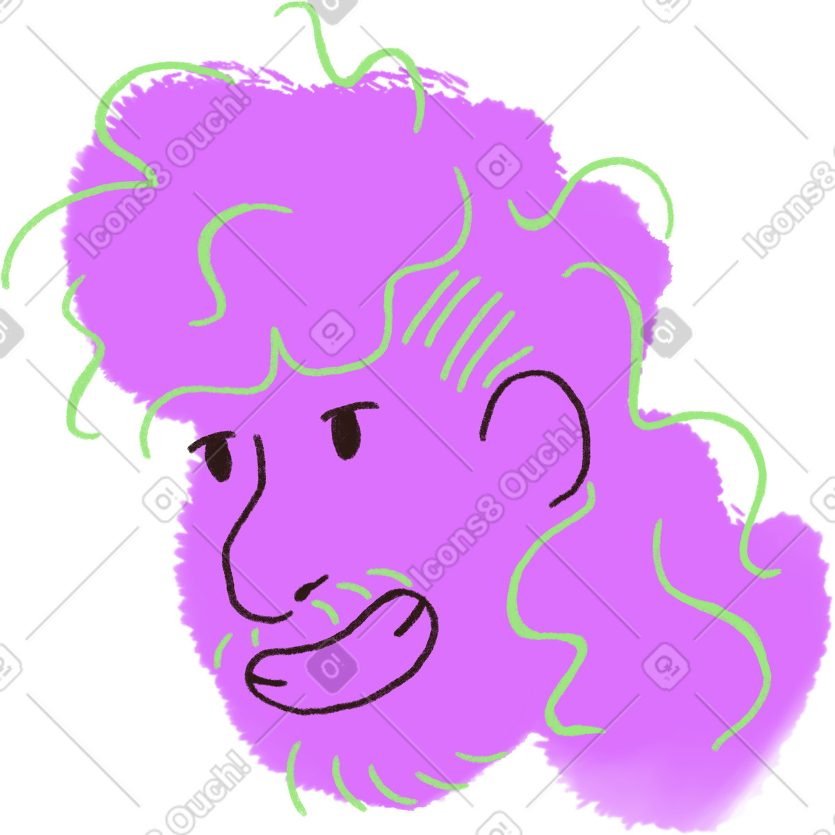 Young man with big smile and curly hair illustration in Blobby style download in PNG, SVG