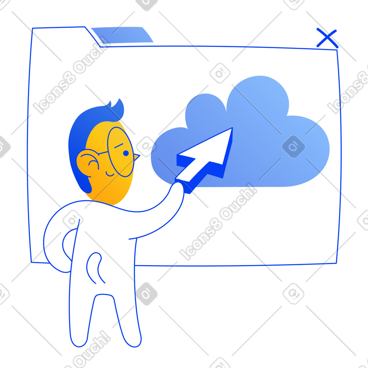 Clicking cloud icon, Data synchronization and tech illustration in Buddy style download in PNG, SVG
