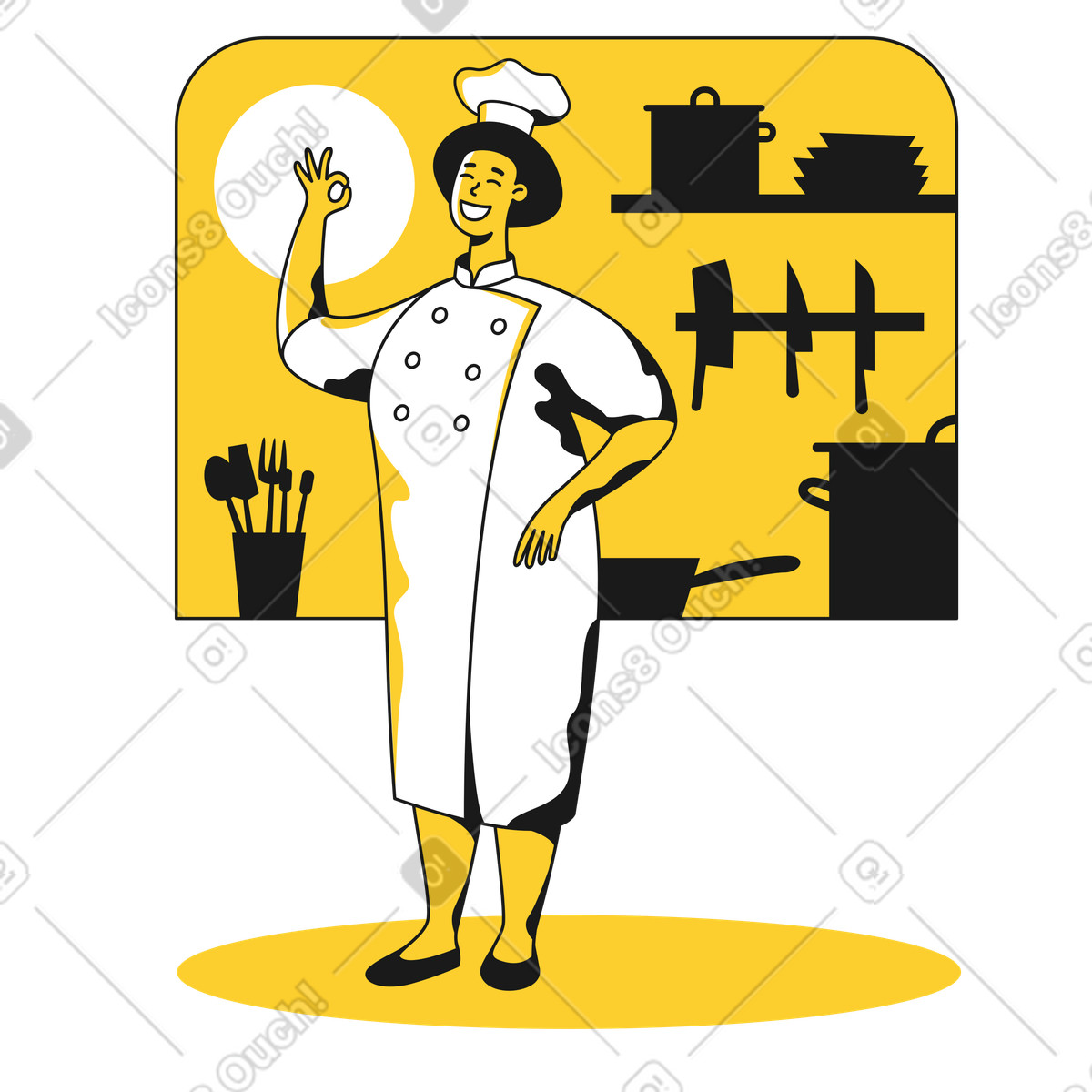Koch in der küche-Illustration im Taxi-Stil als Download PNG, SVG