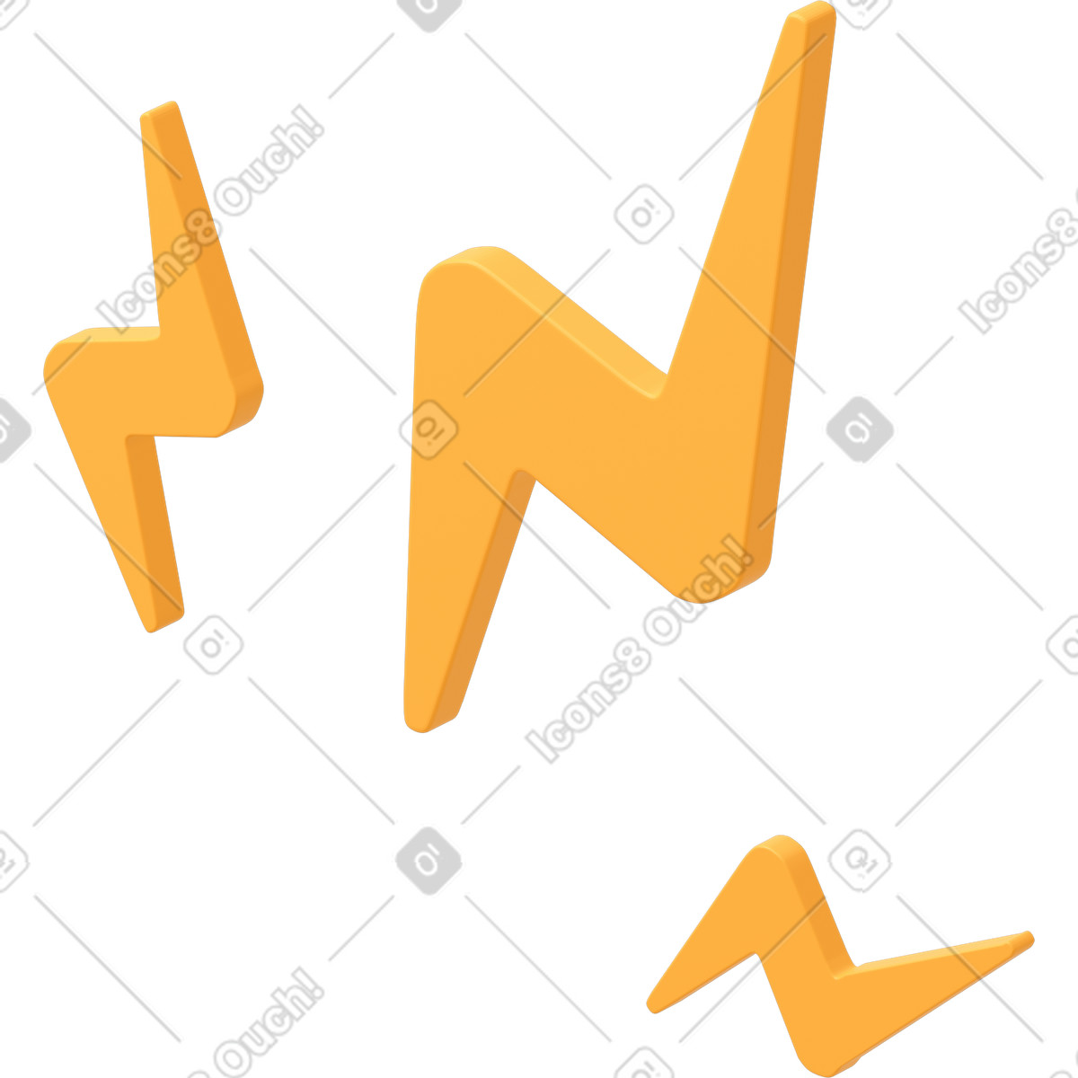 Three yellow lightning bolts illustration in 3D Flame style download in PNG, SVG