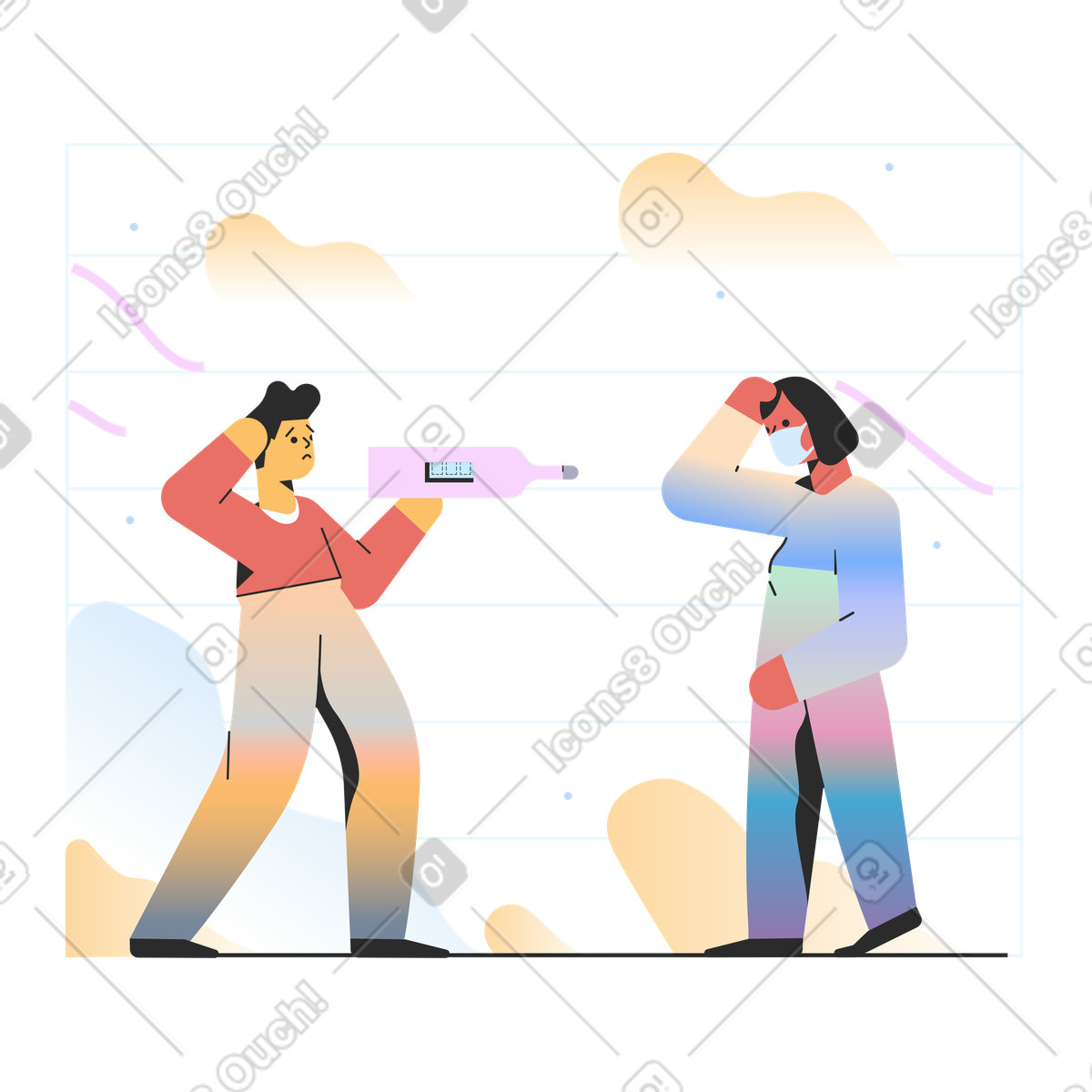 Coronavirus temperature check illustration in Marginalia style download in PNG, SVG