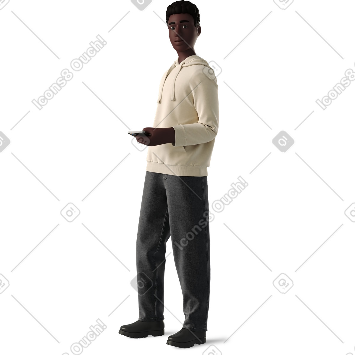 Black man in casual clothes holding phone illustration vector clipart graphics
