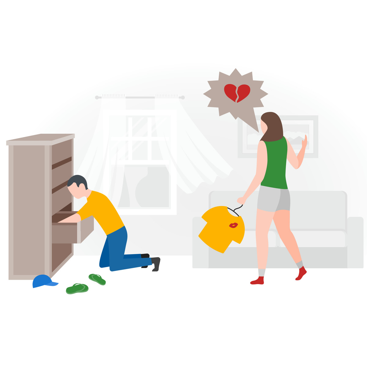 Breaking up couple packing clothes-Illustration im Fogg-Stil als Download in PNG, SVG