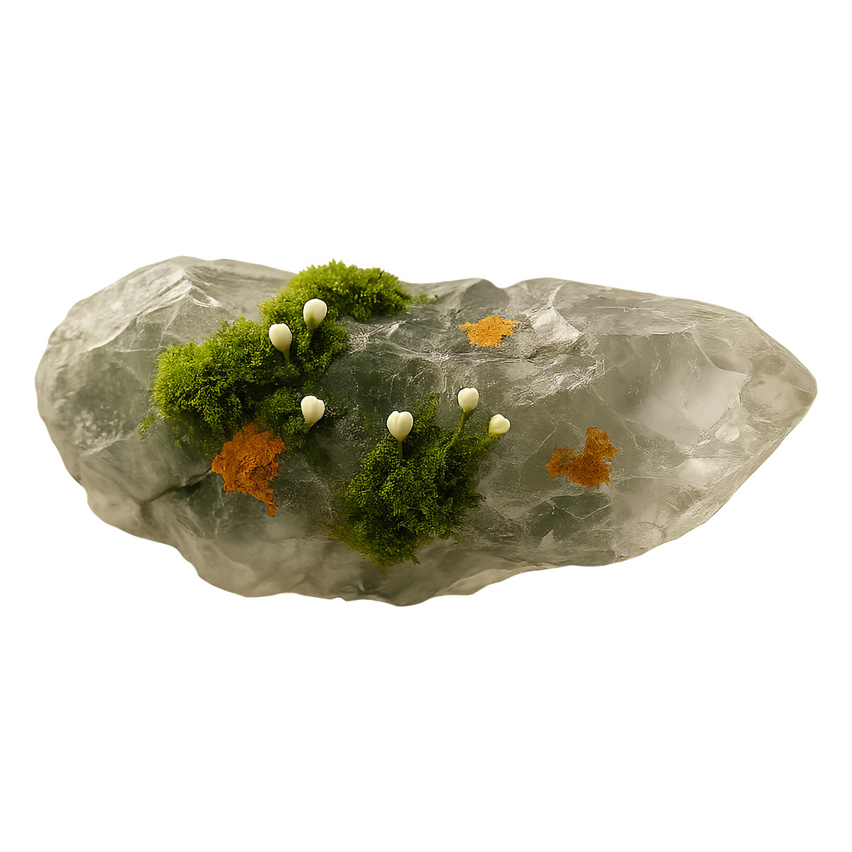 下载 Biomorphic 风格的 Quartz crystal with moss and sprouts, Nature-inspired decor 插画，支持 PNG、SVG 格式