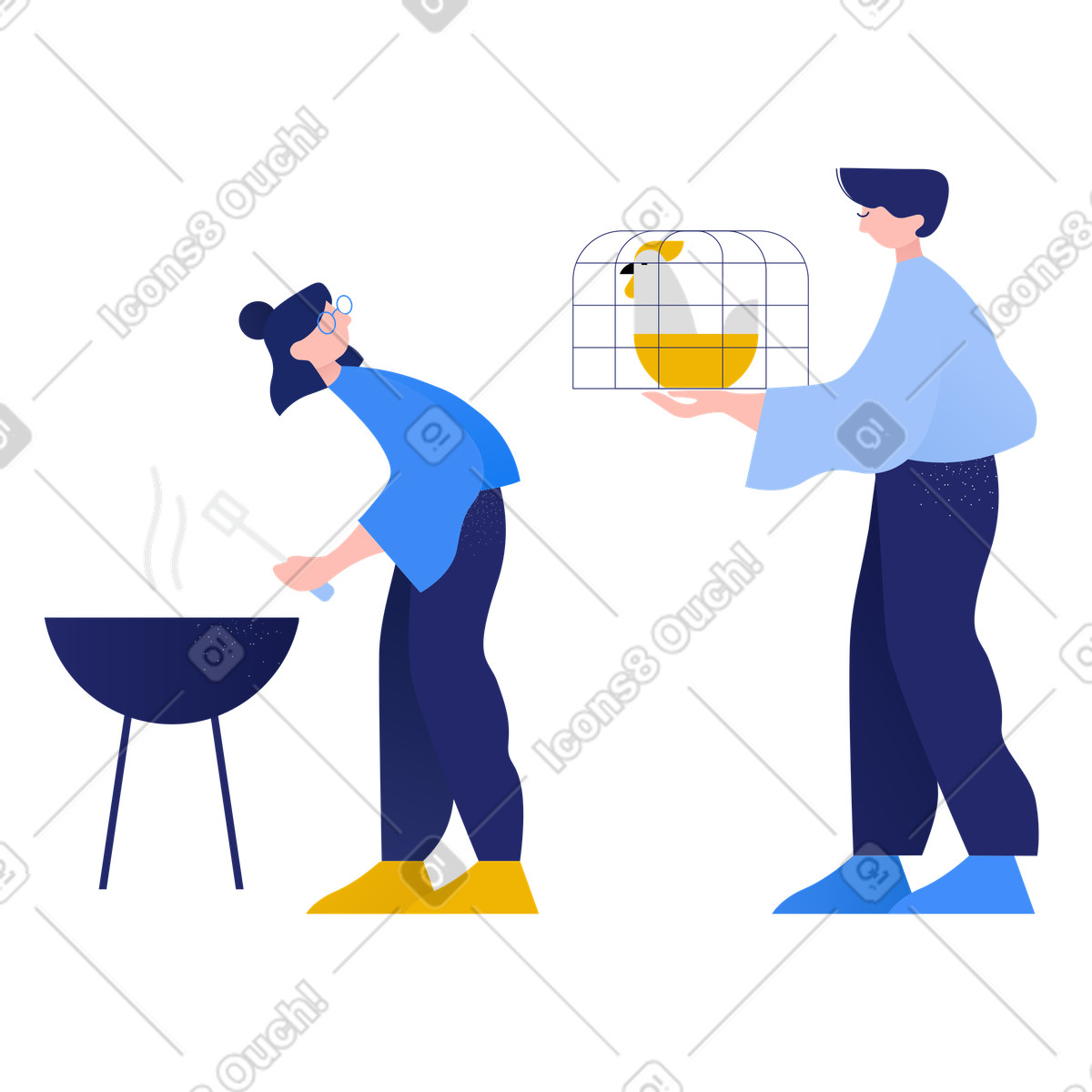 Uomo che porta un pollo vivo a barbecue illustrazione in stile Clip scarica in PNG, SVG