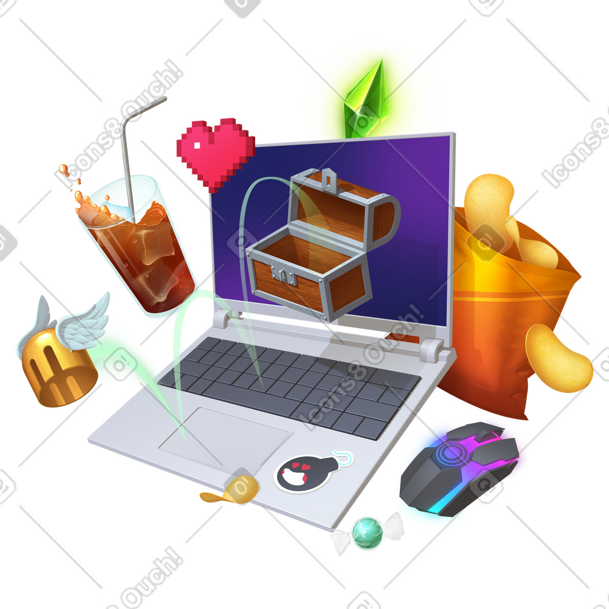 Ilustração de Jogando videogame no laptop em PNG e SVG