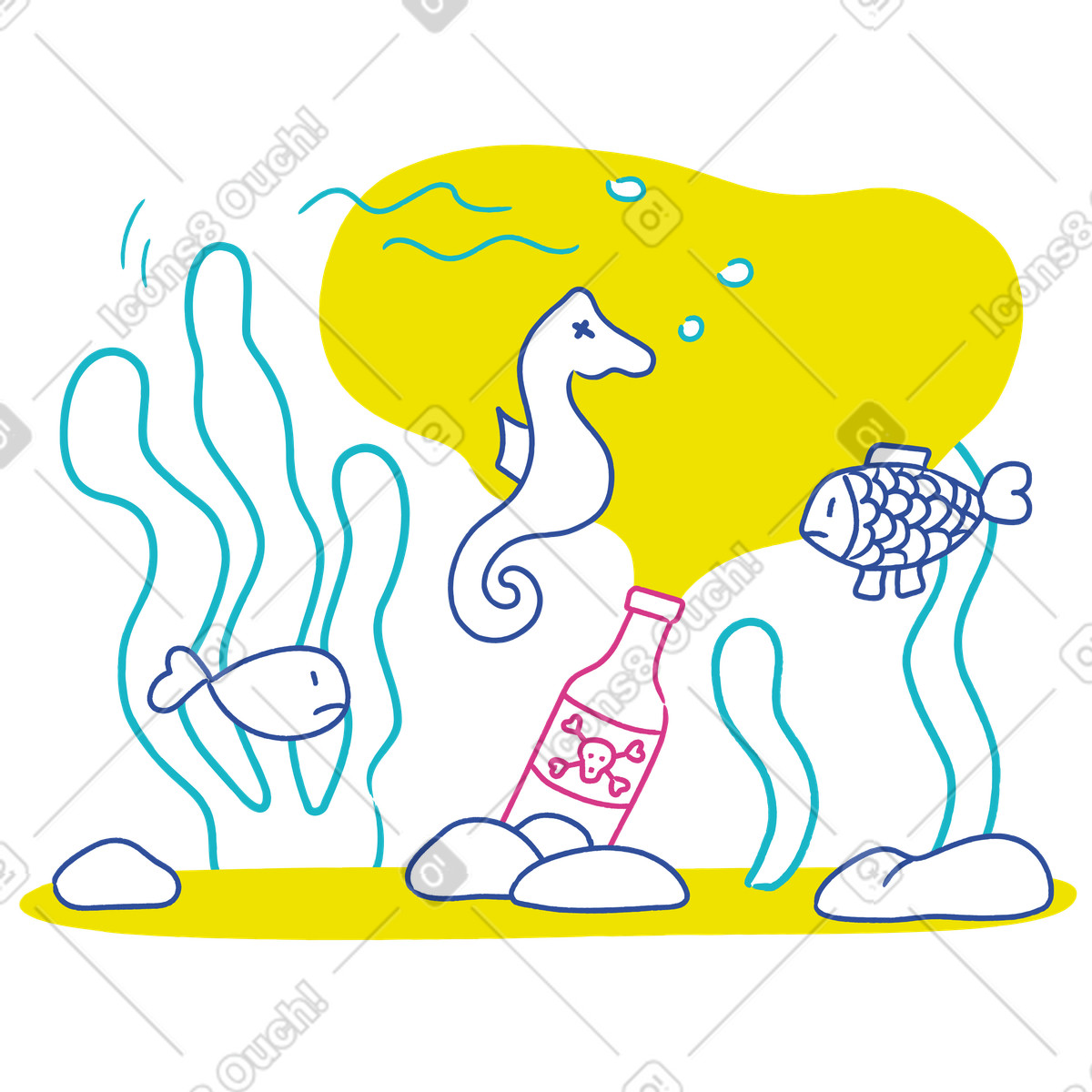 Ilustración Mala ecología en el fondo del océano estilo Lime a descargar PNG y SVG