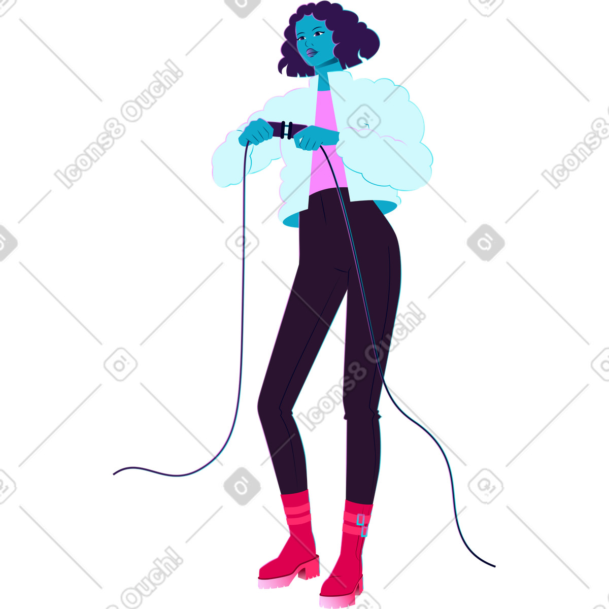 Young woman with wires illustration in Neon style download in PNG, SVG