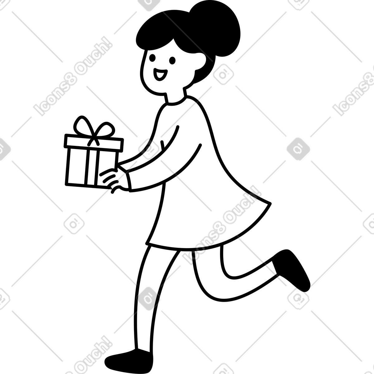 Иллюстрация Gift box carried by running character with happy smiling face в стиле Notion Line Art — скачать в форматах PNG, SVG