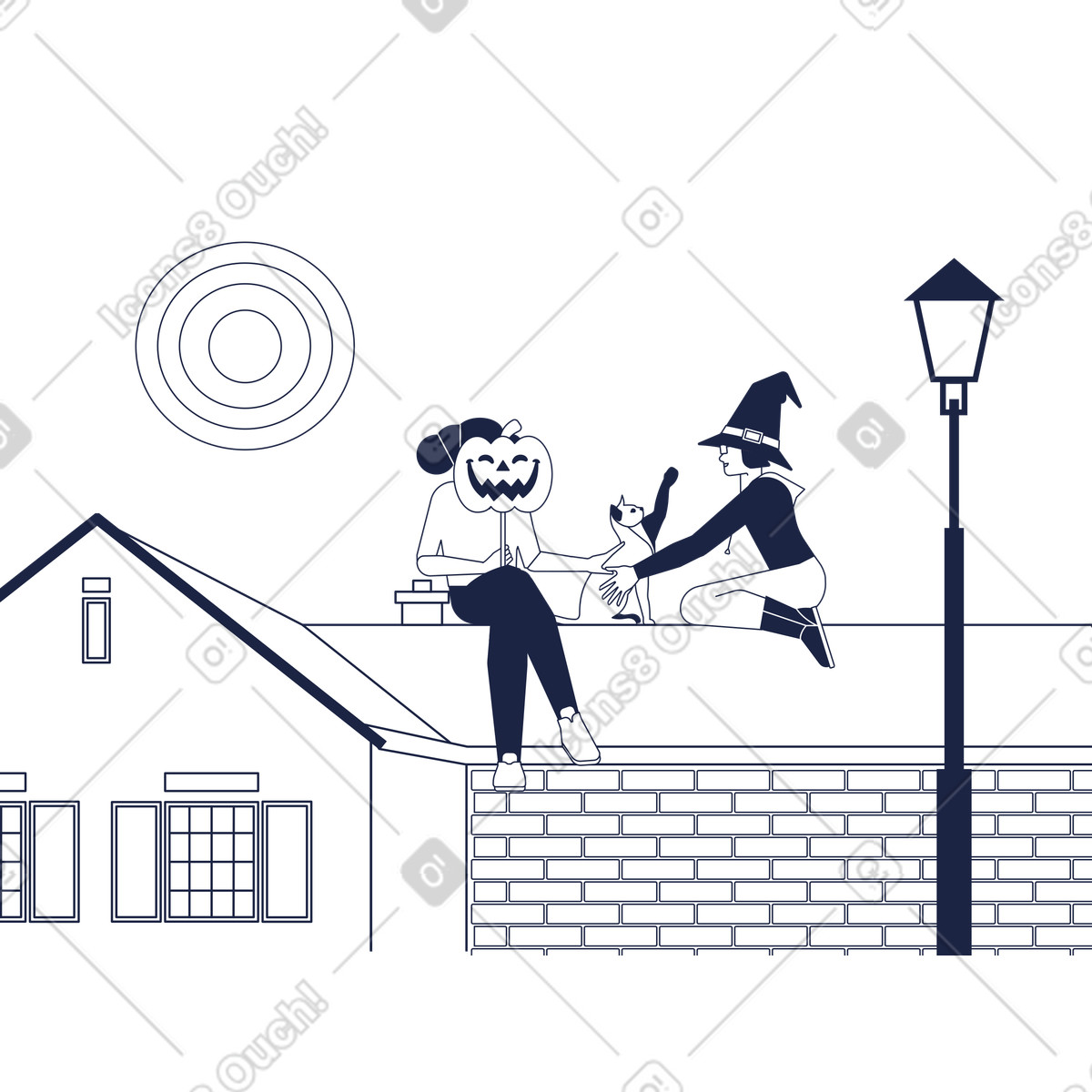 Ilustración Brujas en el tejado estilo Urban Line a descargar PNG y SVG