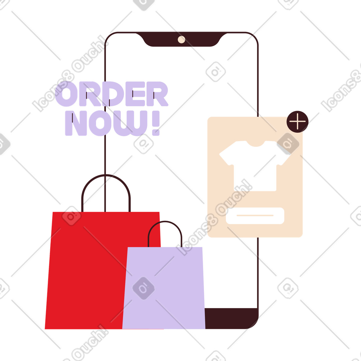 Lettering ordina ora con lo shopping online illustrazione in stile Folks scarica in PNG, SVG