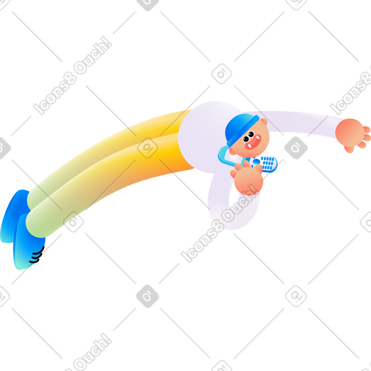 Ilustración Man jumps with a phone in his hands en estilo Puffy descargar en PNG y SVG