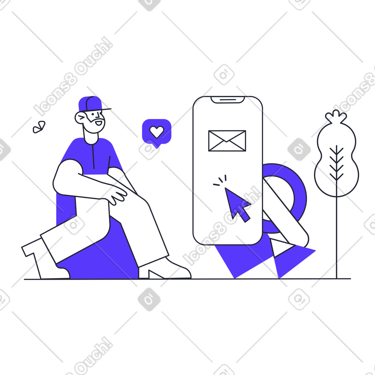 Pablita スタイルの User checking giant phone, Messaging app and mobile communication のイラストをPNG、SVG形式でダウンロード