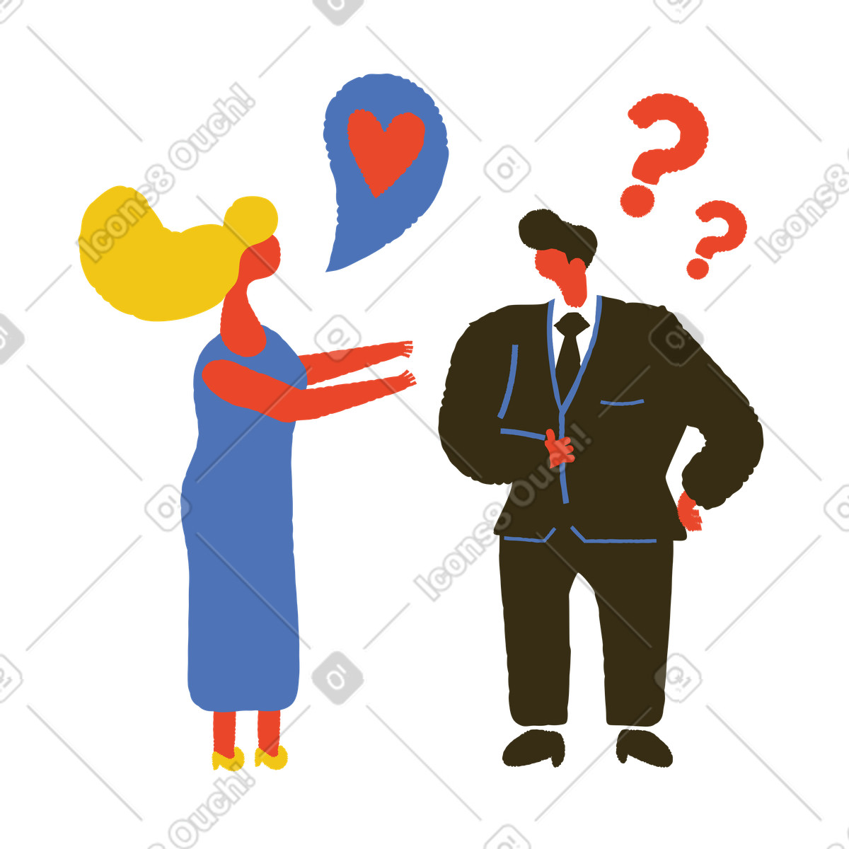 Woman’s unreciprocated affection towards a man illustration in Bermuda style download in PNG, SVG