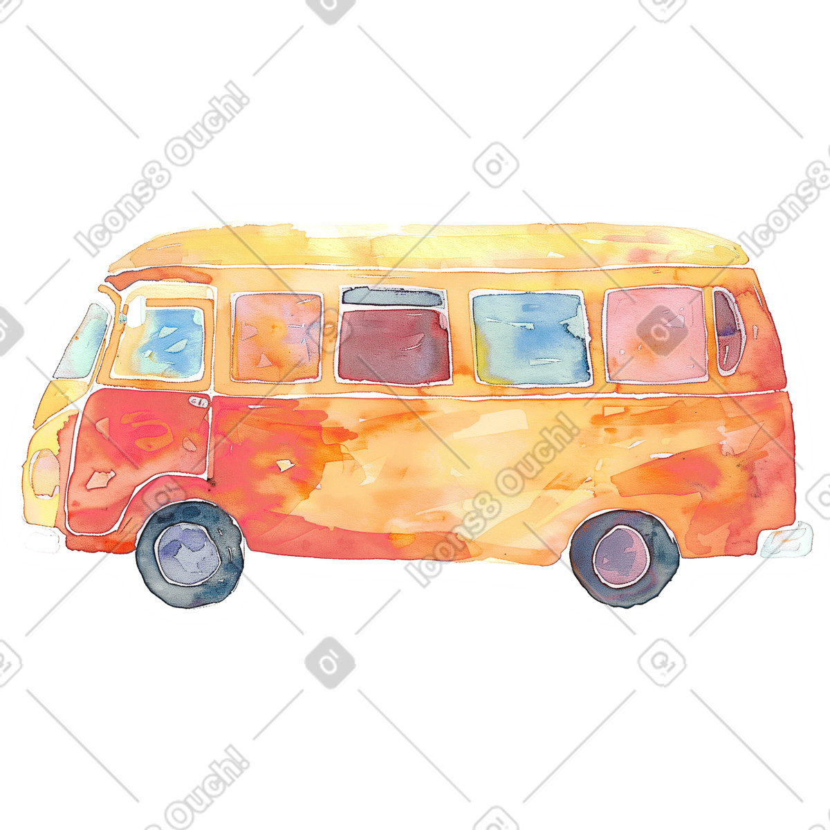 Ilustração de Ônibus retrô em no estilo Watercolor para baixar em PNG, SVG