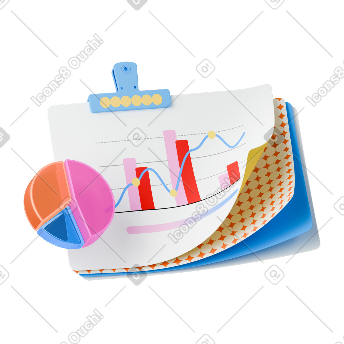 Data analytics report illustration in 3D Stickle style download in PNG, SVG
