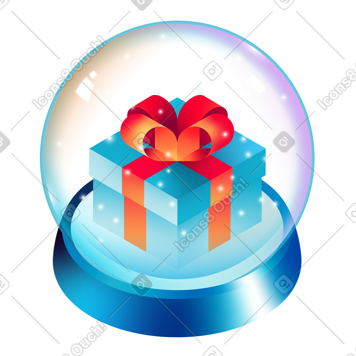Isometric Christmas snow globe with gift animated illustration in GIF, Lottie (JSON), AE