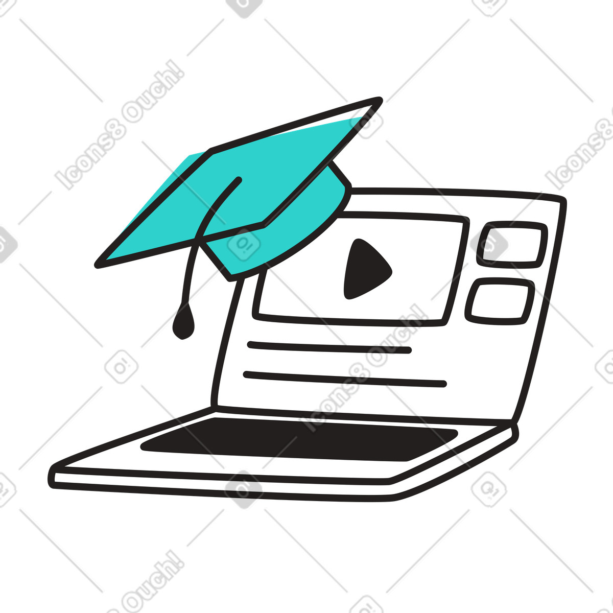 Online education with graduation cap and video lesson illustration in Little style download in PNG, SVG