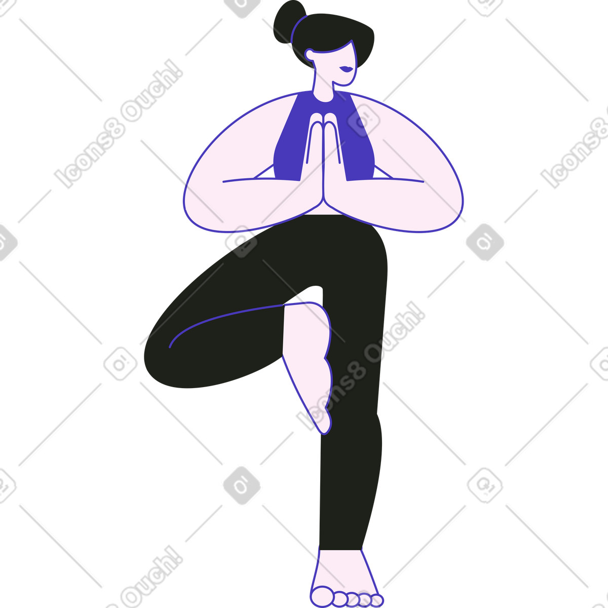 Woman standing in tree yoga pose illustration Blueberry style download PNG, SVG