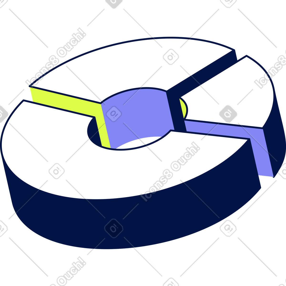 Isometric pie chart for business data visualization illustration in Glow style download in PNG, SVG