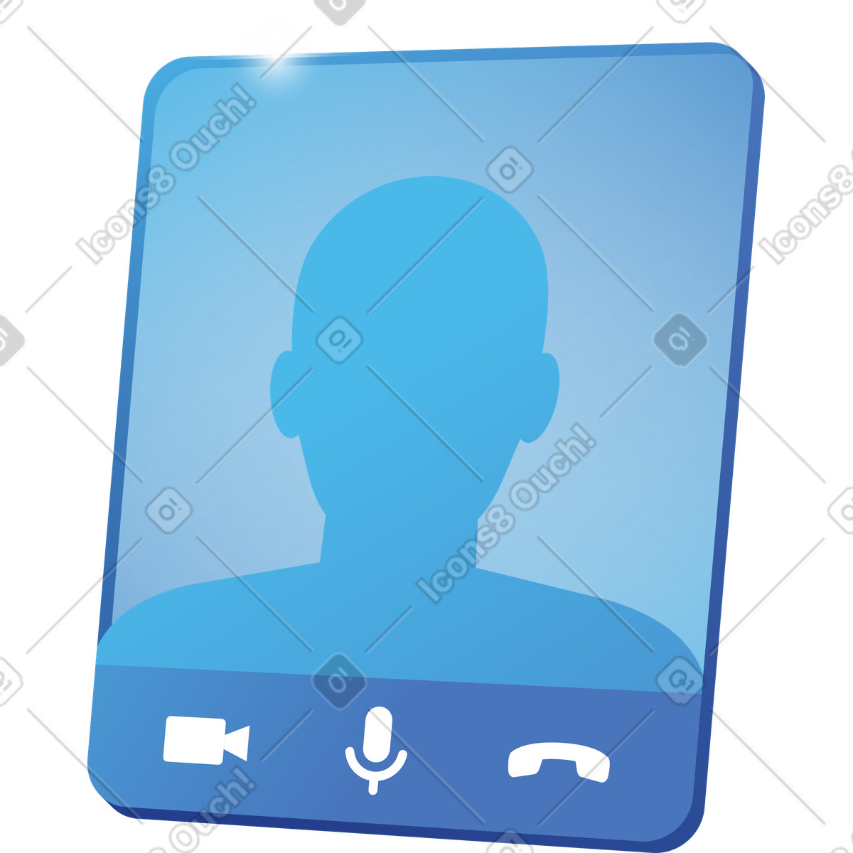 Video call interface with user silhouette and communication control icons illustration in Quantum style download in PNG, SVG