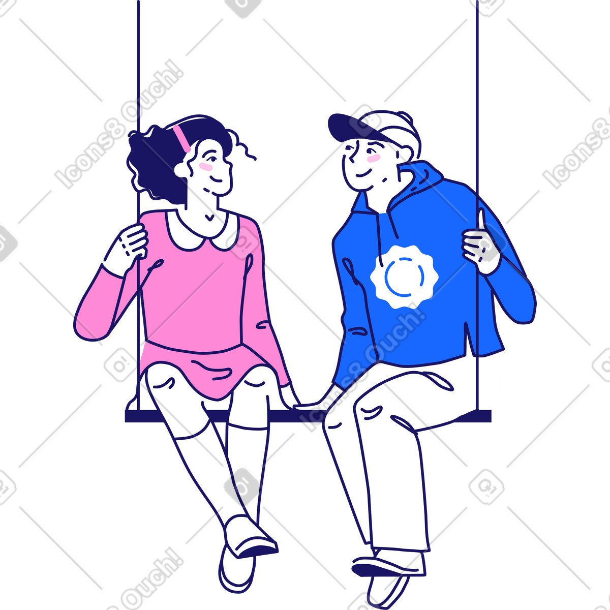 Illustration Garçon et fille sur la balançoire dans le style Matey à télécharger aux formats PNG, SVG