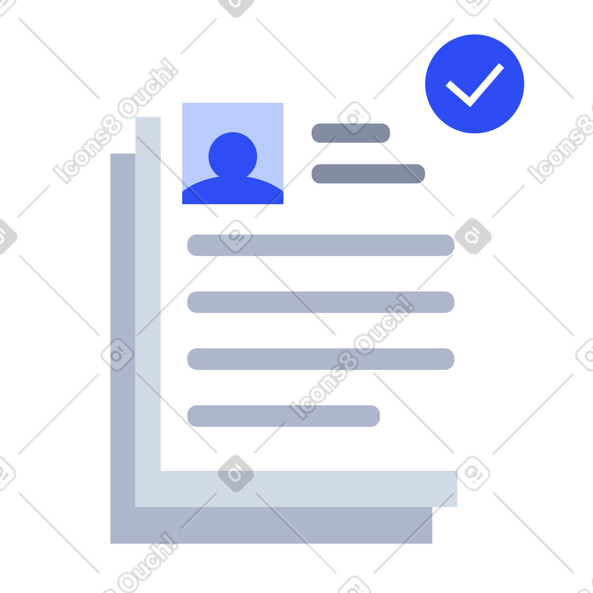 Approved resume with checkmark for HR screening and candidate selection illustration in System style download in PNG, SVG