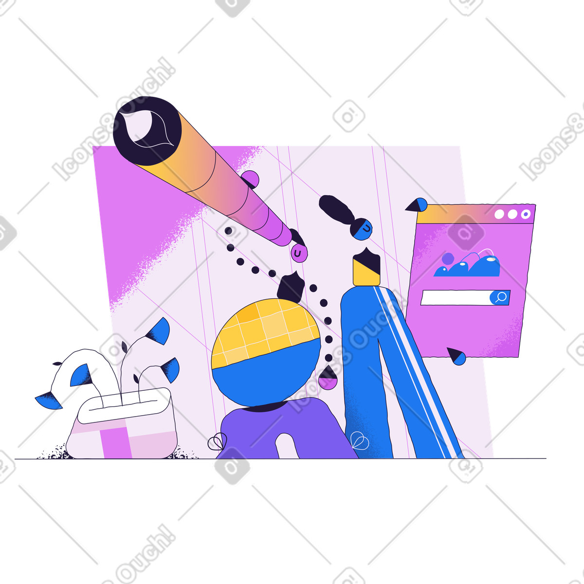 Menschen, die online nach etwas suchen-Illustration im Conifer-Stil als Download in PNG, SVG