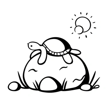 A turtle basking on a rock, illustrated in a single line