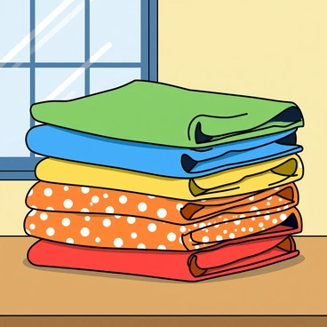 A stack of colorful paper bags made from recycled materials, neatly arranged on a wooden table. Each bag features a different bright color, including green, blue, yellow, and red, showcasing various whimsical patterns such as polka dots and stripes. The bags have sturdy handles and are slightly wrinkled, indicating their eco-friendly texture. Sunlight filters through a nearby window, casting soft shadows on the table, emphasizing the vibrant colors of the bags.