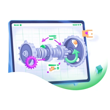 A digital animation displaying a detailed "transmission diagram" that illustrates the "gear shifting process". The diagram features various gears, including a large primary gear and several smaller gears connected through lines depicting their interactions. Arrows indicate the direction of movement during the gear shifting process, with color-coded highlights showing different gear stages. The background consists of a light grid pattern, emphasizing the technical nature of the diagram. Each component is clearly labeled for easy understanding, with a focus on clarity and precision.