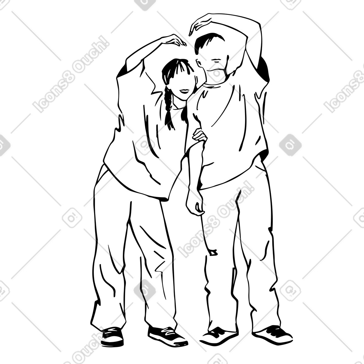 Ilustração de Casal mostrando coração no braço em estilo Line para baixar em PNG, SVG