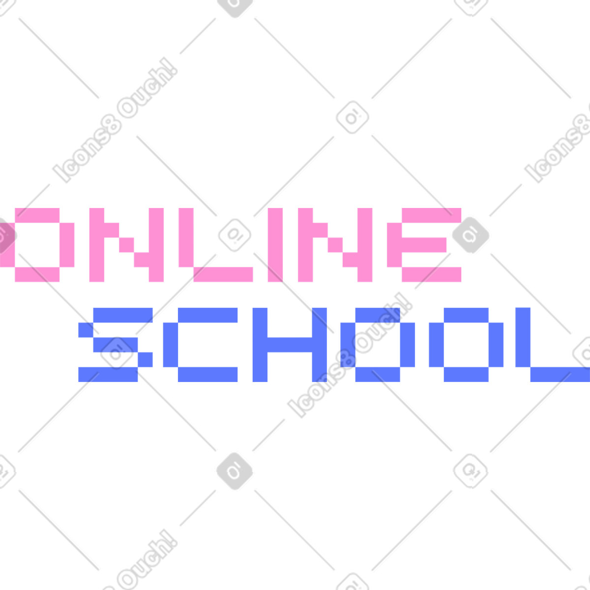 Lettering online school text illustration in 8bit style download in PNG, SVG