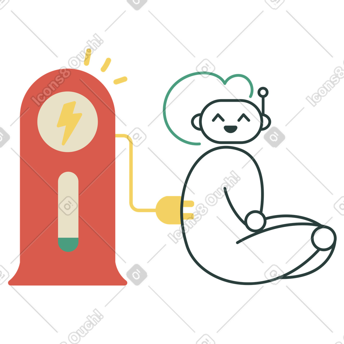 Ilustração de Robô carregando em uma estação elétrica no estilo Macaroni para baixar PNG, SVG