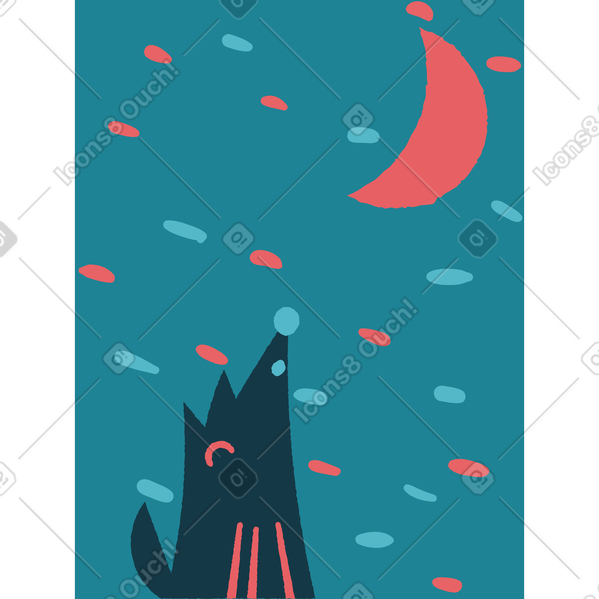 늑대와 달 illustration in Flamenco style download in PNG, SVG