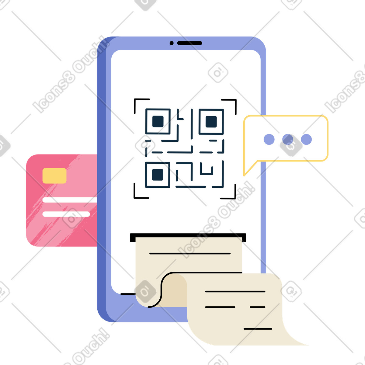 Иллюстрация Оплата по qr-коду через смартфон в стиле Juicy — скачать в форматах PNG, SVG